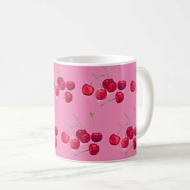 Coquette Red Cherries frukt mönster Food rosa Kaffemugg (Framsida höger)