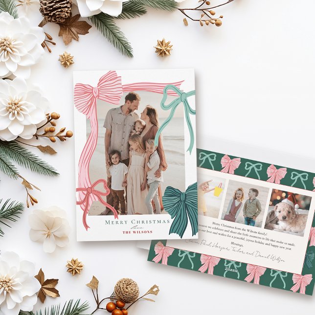Coquette Red & Grönt Bows 4 Foton jul Julkort (Skapare uppladdad)
