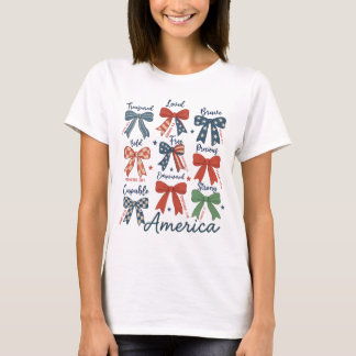 Coquette Red White & Blue Patriotic Bows 4 th july T Shirt