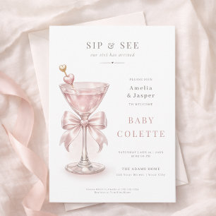 Coquette Rosa Babyflicka Se och Sippadöpa Inbjudningar