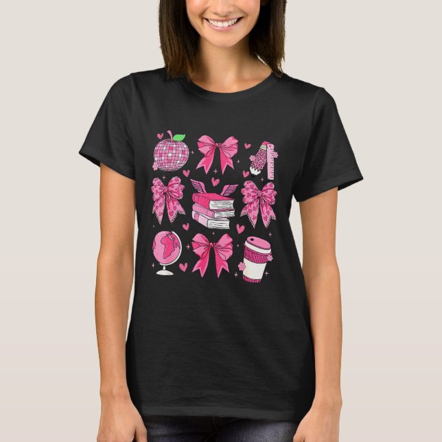 Coquette Rosa Båge Äpple Lärarens Värdering Valen T Shirt (Framsida)