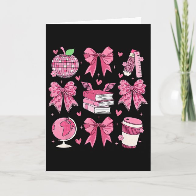 Coquette Rosa Båge Äpple Lärarförbundets Valentine Kort (Framsida)