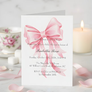 Coquette Rosa Båge Baby Shower Det är en Tjej Inbjudningar