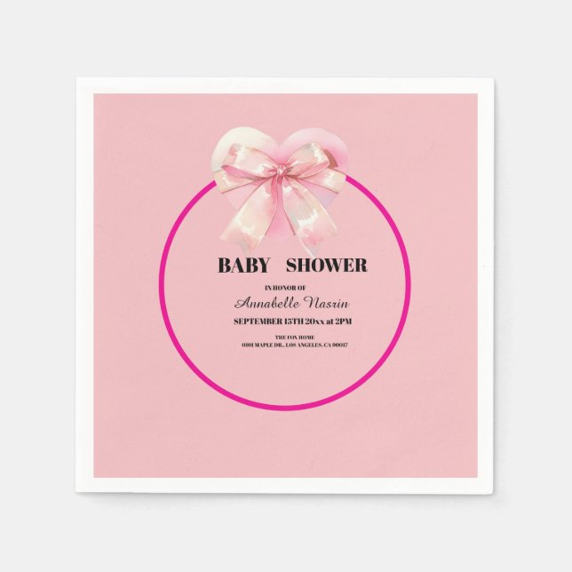 Coquette Rosa Båge Band Flicka Barnkalas Pappersservett (Framsidan)