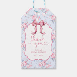 Coquette Rosa Båge Bröllopsdusch Tack Presentetikett
