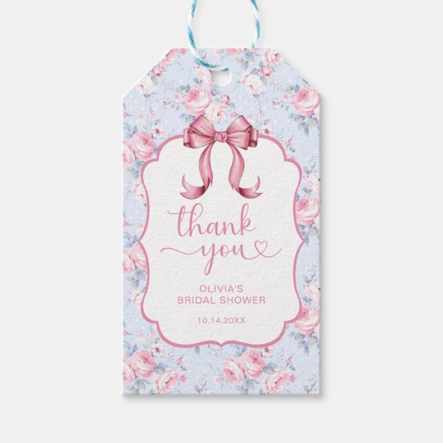 Coquette Rosa Båge Bröllopsdusch Tack Presentetikett (Framsidan)