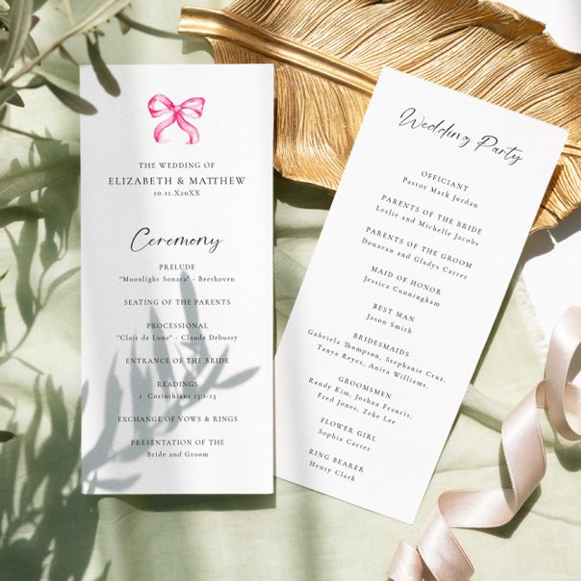 Coquette Rosa Båge Enkel Bröllopsceremoni Program  (Skapare uppladdad)