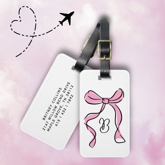 Coquette Rosa Båge Initial Monogram Minimal Skrift Bagagebricka (Sweet, chic, and ready to jet set ✈️)