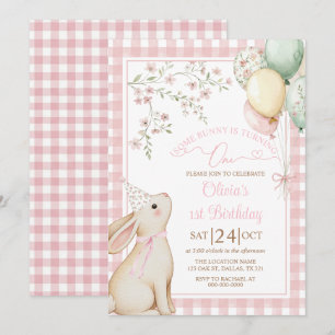 Coquette Rosa Båge Kanin Flicka 1-årsdag Inbjudningar