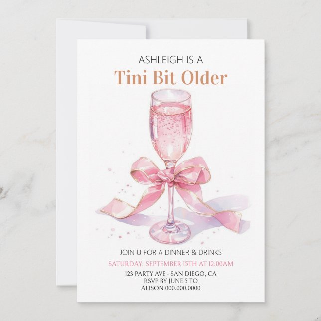 Coquette Rosa Båge Martini Födelsedag Inbjudningar (Framsida)