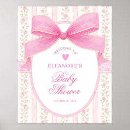 Coquette Rosa Båge Rosor Flick Baby Shower Välkomm Poster