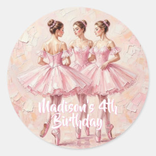 coquette rosa ballerina födelsedag runt klistermärke