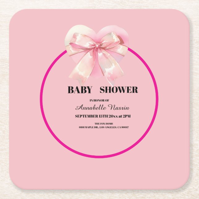 Coquette Rosa Band Rosett Flickas Babyshower Underlägg Papper Kvadrat (Framsidan)