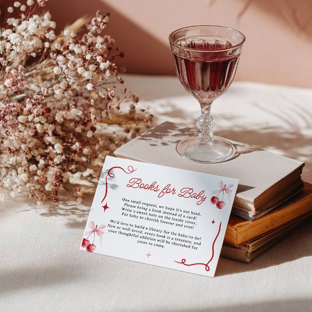 Coquette Rosa Barnkalas Böcker för Bebis Tilläggskort (Coquette Pink Cherry Baby Shower Books for Baby Enclosure Card)