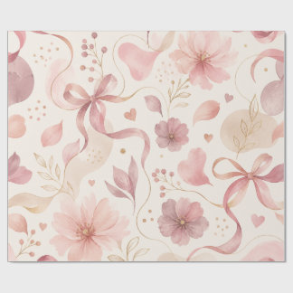 Coquette Rosa Blommig Band Inpackningspapper Presentpapper