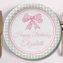 Coquette Rosa Bow and Sage Gingham Birthday