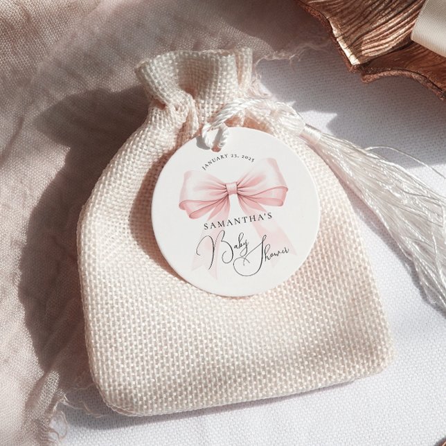 Coquette Rosa Bow Baby Shower Gåvor Etiketter (Skapare uppladdad)