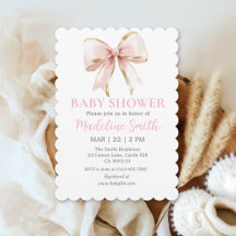 Coquette Rosa Bow Baby Shower Girl-inbjudan