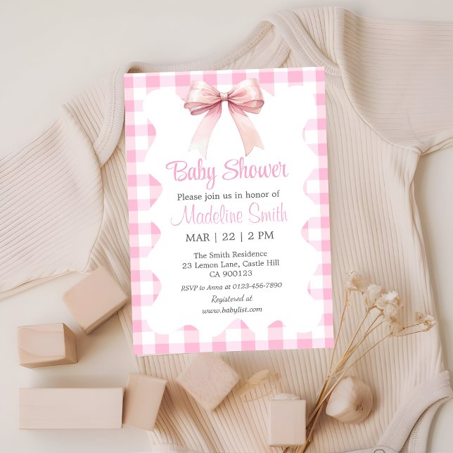 Coquette Rosa Bow Baby Shower Girl-inbjudan Julkort (Skapare uppladdad)