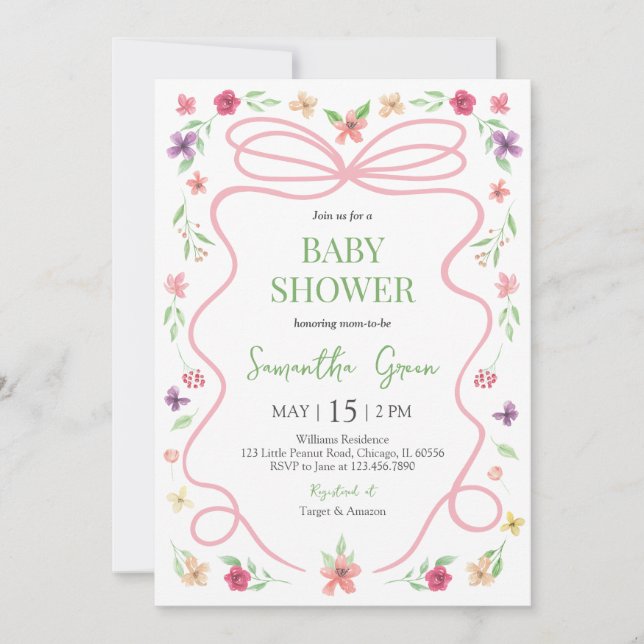Coquette Rosa Bow Baby Shower Inbjudningar (Framsida)
