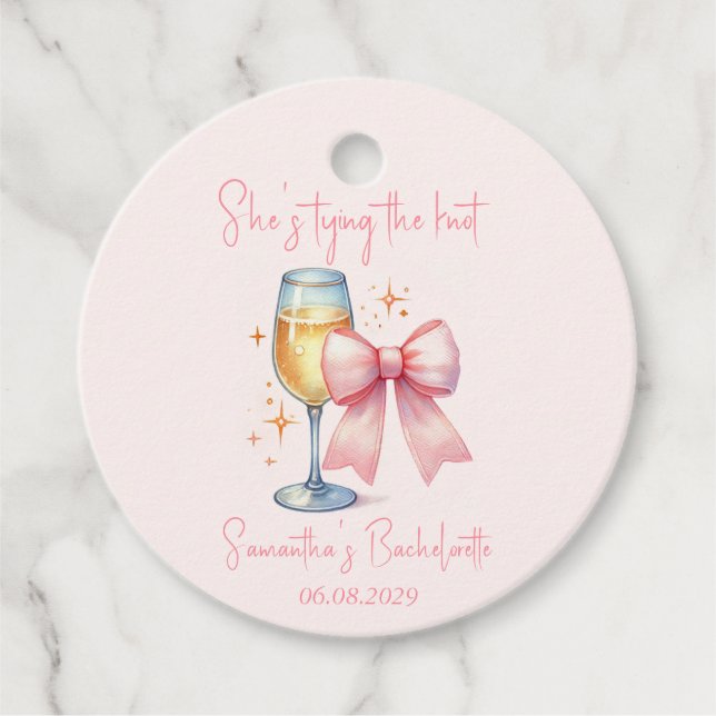 Coquette Rosa Bow Bachelorette Party Gåvor Etiketter (Framsida)
