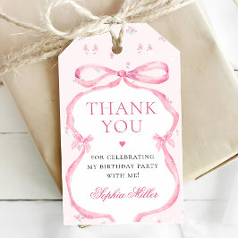 Coquette Rosa Bow Birthday Presentetikett