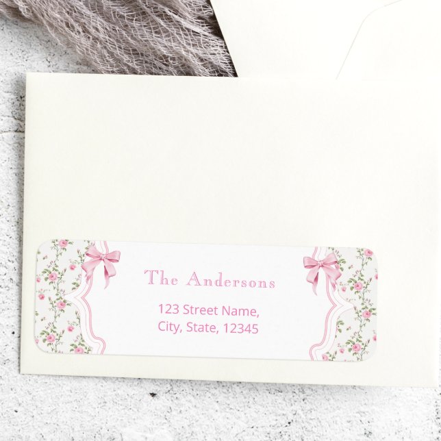 Coquette Rosa Bow Blommigt Girl Baby Shower-etiket Returadress Etikett (Skapare uppladdad)