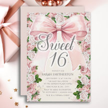 Coquette Rosa Bow Blommigt Vintage Sweet 16