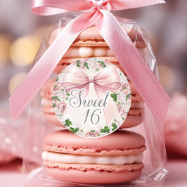 Coquette Rosa Bow Blommigt Vintage Sweet 16 Runt Klistermärke