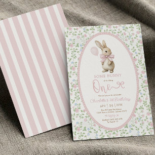 Coquette Rosa Bow Bunny Rabbit Girl 1st Birthday Inbjudningar