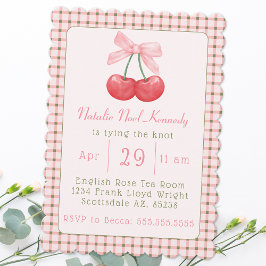 Coquette Rosa Bow Cherries Aesthetic Möhippa Inbjudningar