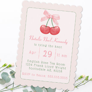 Coquette Rosa Bow Cherries Aesthetic Möhippa Inbjudningar
