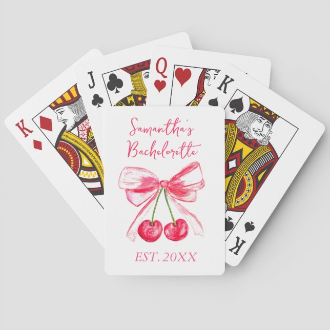 Coquette Rosa Bow Cherry Bachelorette Party Casinokort (Baksidan)