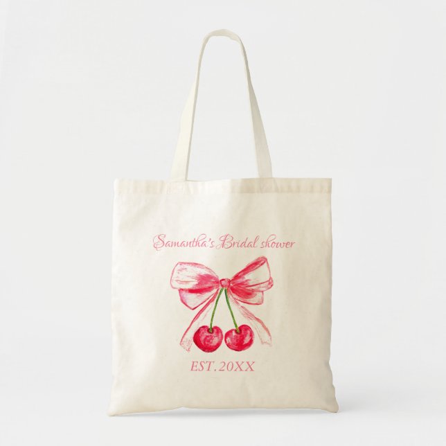 Coquette Rosa Bow Cherry Bachelorette Party Tygkasse (Framsidan)