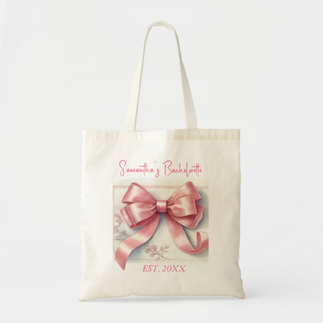Coquette Rosa Bow Cherry Bachelorette Party Tygkasse (Framsidan)
