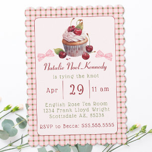 Coquette Rosa Bow Cherry Cake Cute Möhippa Inbjudningar