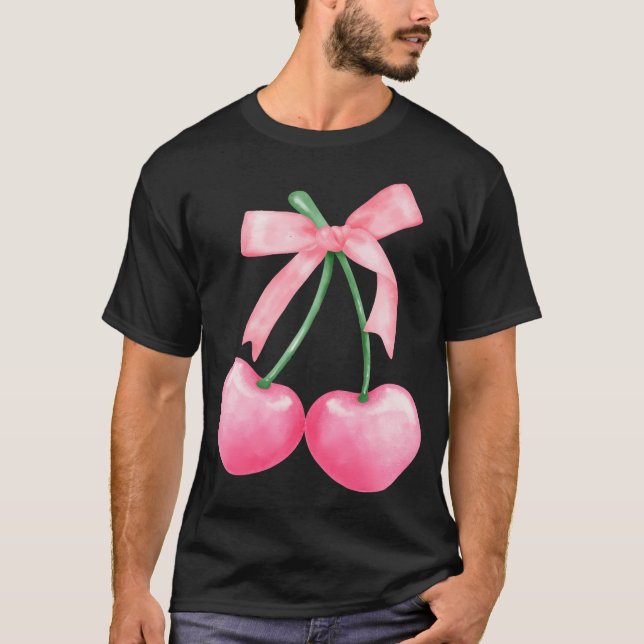 Coquette Rosa Bow Cherry Valentines day Aesthetic T Shirt (Framsida)