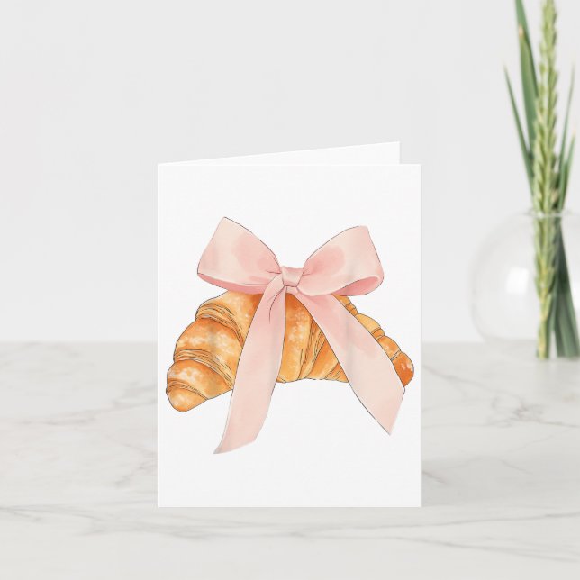 Coquette Rosa Bow Croissant Cute Baking Baker Kort (Framsida)