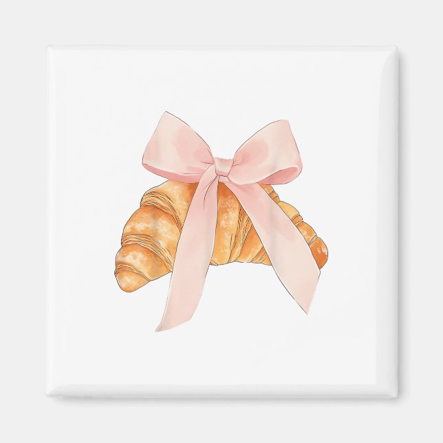 Coquette Rosa Bow Croissant Cute Baking Baker Magnet (Framsidan)