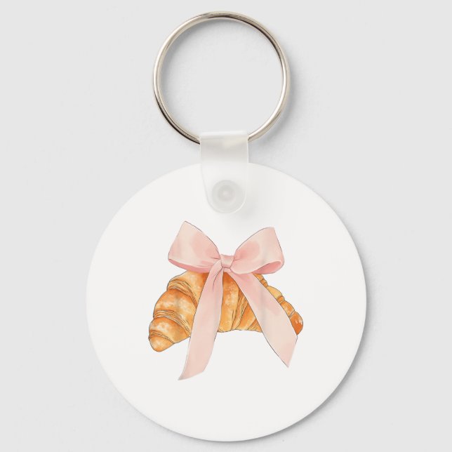 Coquette Rosa Bow Croissant Cute Baking Baker Nyckelring (Framsida)
