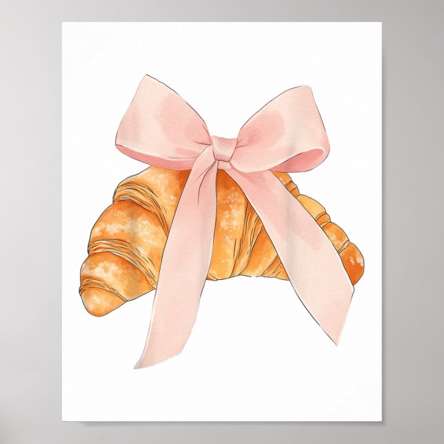 Coquette Rosa Bow Croissant Cute Baking Baker Poster (Framsidan)