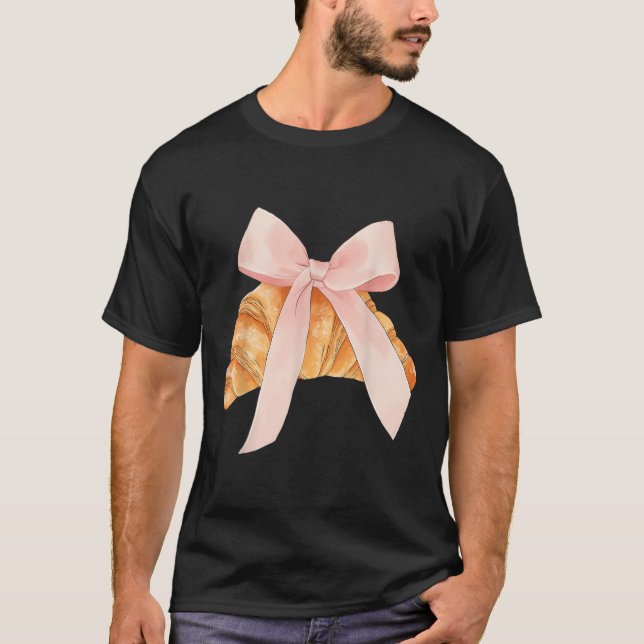 Coquette Rosa Bow Croissant Cute Baking Baker T Shirt (Framsida)