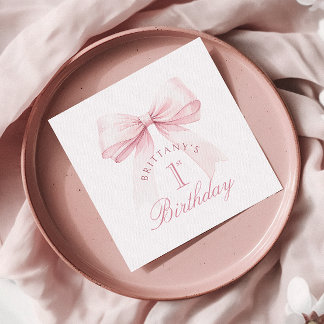 Coquette Rosa Bow Första födelsedag Pappersservett