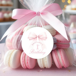 Coquette Rosa Bow Första födelsedag Runt Klistermärke