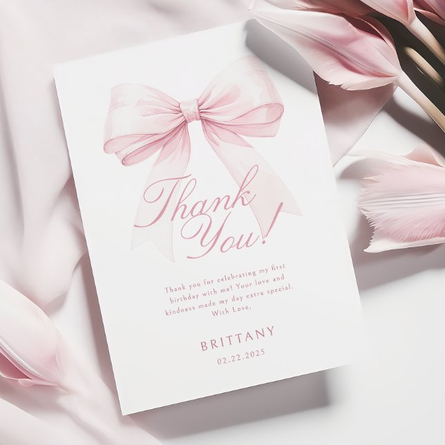 Coquette Rosa Bow första födelsedagen - tackkort Tack Kort (Skapare uppladdad)