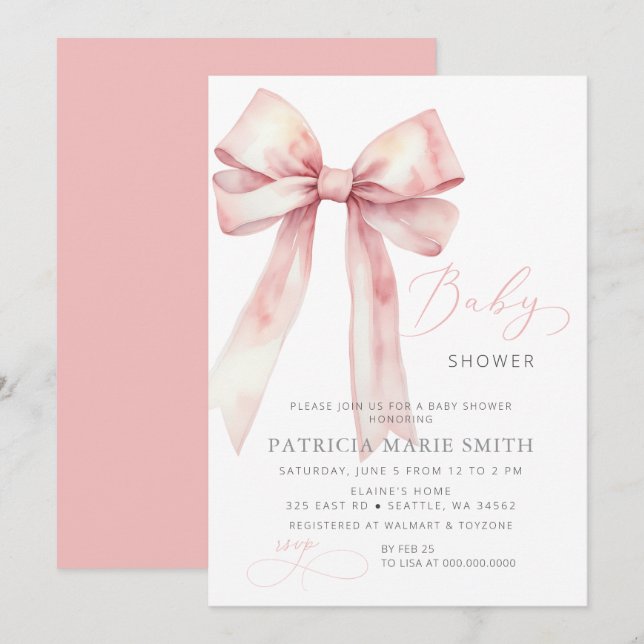 Coquette Rosa Bow Girl Baby Shower Inbjudningar (Fram/baksida)