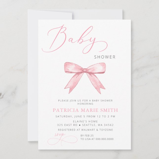 Coquette Rosa Bow Girl Baby Shower Inbjudningar (Framsida)