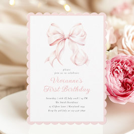Coquette Rosa Bow Girl First Birthday-inbjudan Inbjudningar