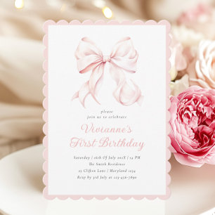 Coquette Rosa Bow Girl First Birthday-inbjudan Inbjudningar