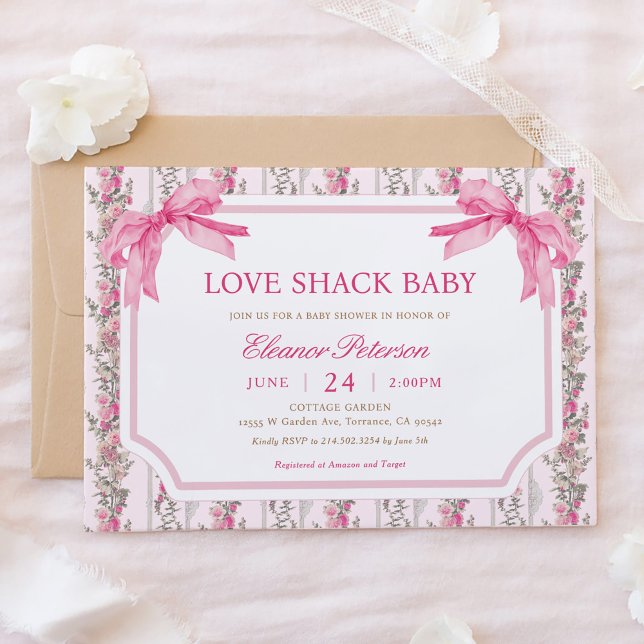 Coquette Rosa Bow Kärlek Shack Baby Shower Inbjudningar (Skapare uppladdad)